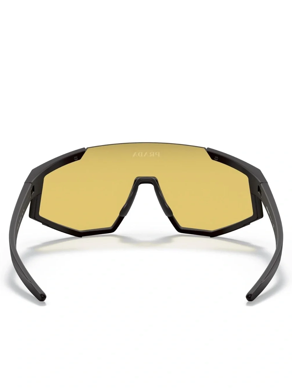 Prada Matte Black Sunglasses with Yellow Lenses and Red Logo